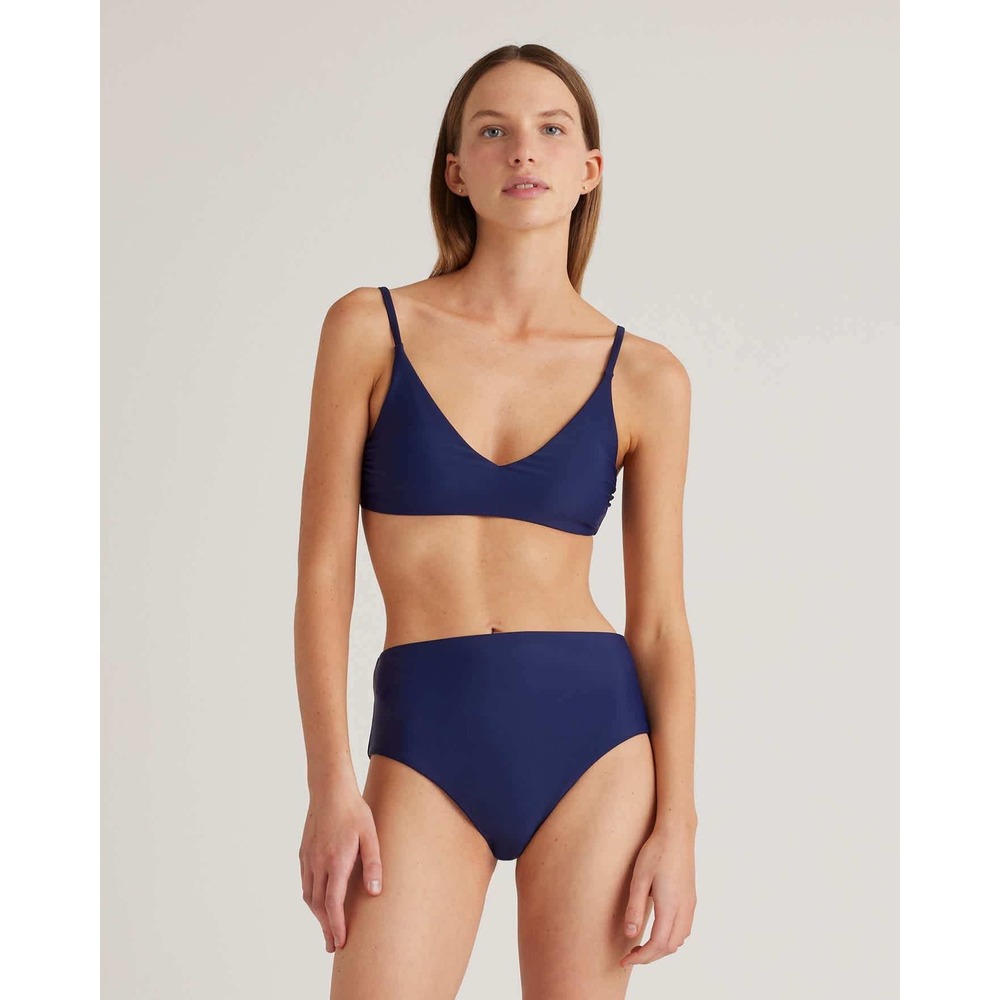 Quince Italian V-Neck Bikini Top Deep Navy Size Small